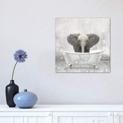 Baby Elephant Bath 1 Piece Wrapped Canvas Wall Art