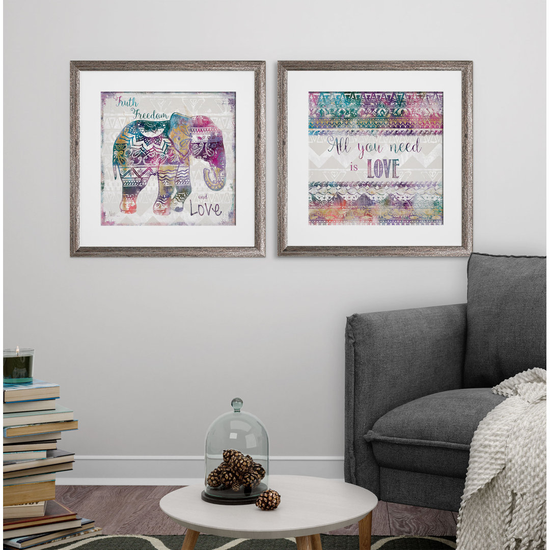 " Boho Elephant " 2 - Pieces Bungalow Rose 