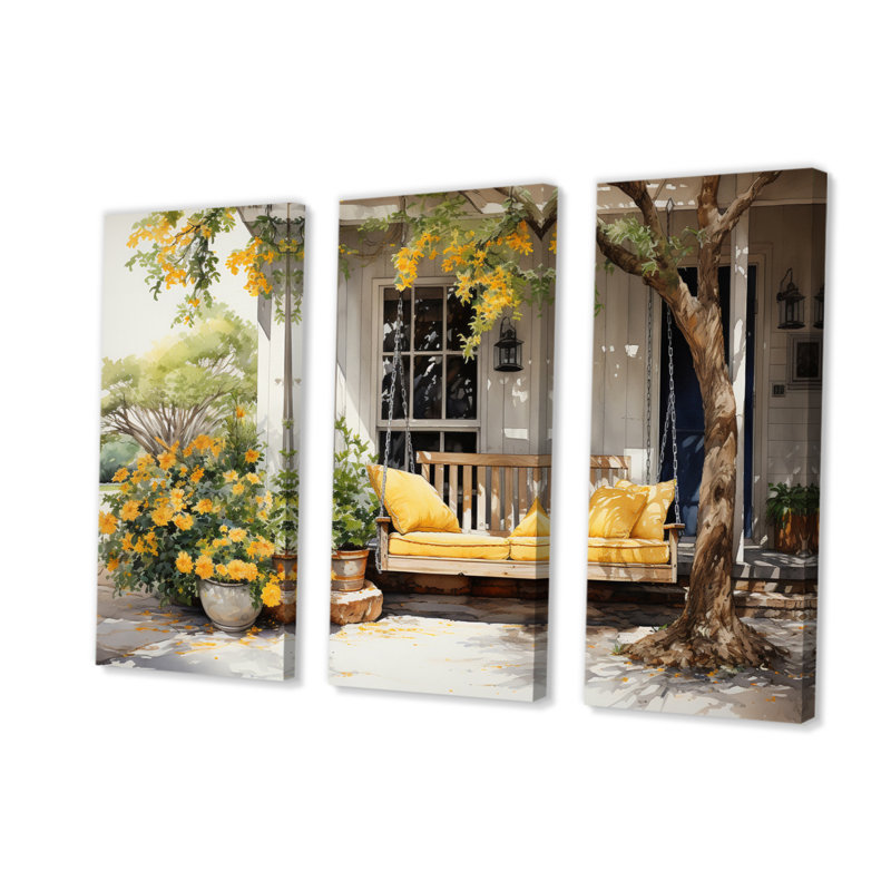 «Farmhouse Yellow Country Comfort III», reproduction sur toile 3 pièces, H 32 po x l 48 po x P 1 po