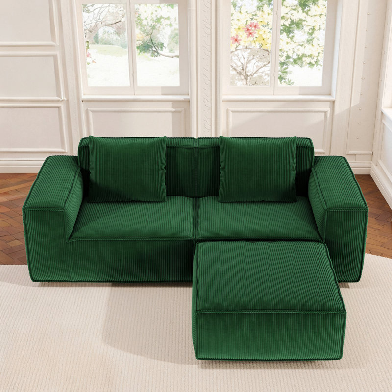 Canapé avec un repose-pieds, H 39,39 po x l 86,62 po x P 28,41 po, 3, Vert