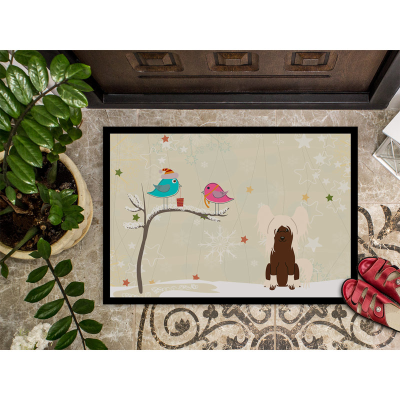 Tapis de porte d'extérieur antidérapant chinois Humboldt, Crème/beige, Rectangle 1 pi 6 po x 2 pi 3 po
