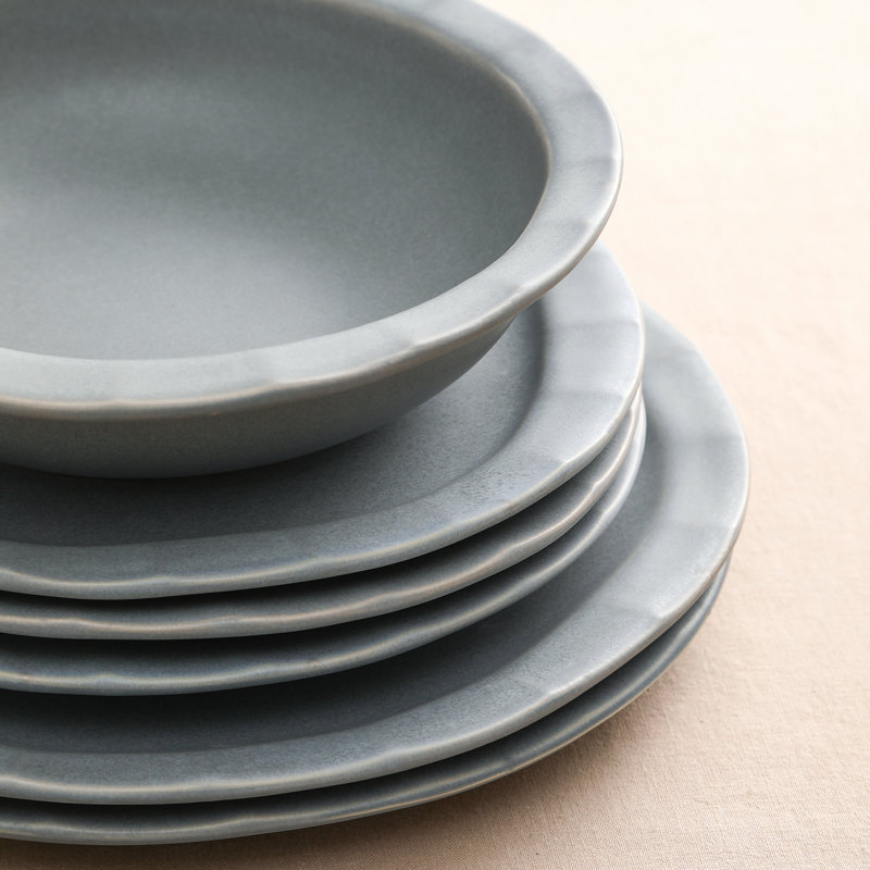 Stone Lain Oasis 4-Piece Salad Plate Set Stoneware, Gray Blue