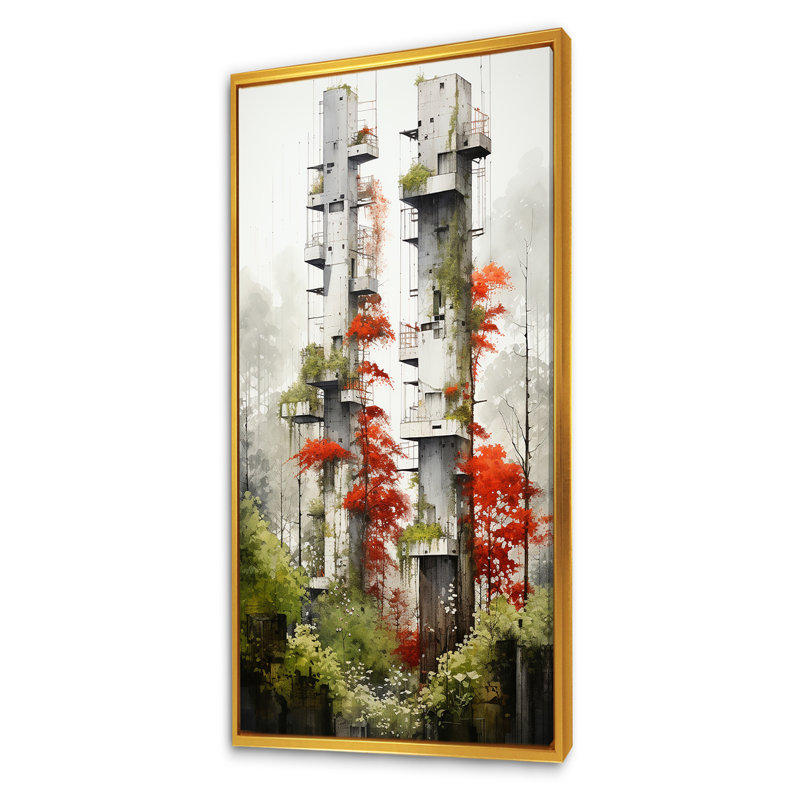 Minimalisme botanique, tours de la jungle III - art mural tours, Cadre flottant doré, H 60 po x l 28 po x P 1,5 po