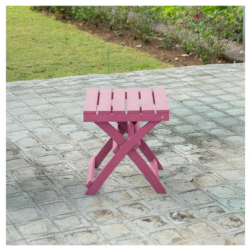 Seaview Fully Assembled All-Weather Recycled HDPE Outdoor Folding Side Table, Pacific Blue, Burgundy