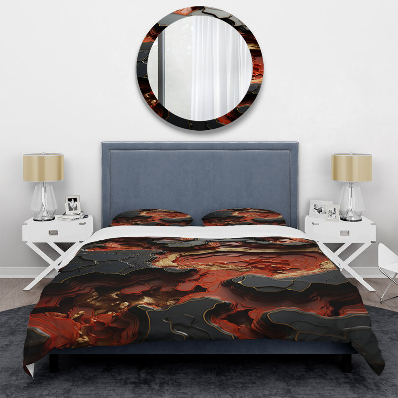 Ensemble de housse de couette noir et rouge Volcano Stone - Stone Geode, Housse de couette pour très grand lit