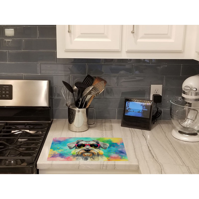 Schnauzer Hippie Dawg Glass Cutting Board Large