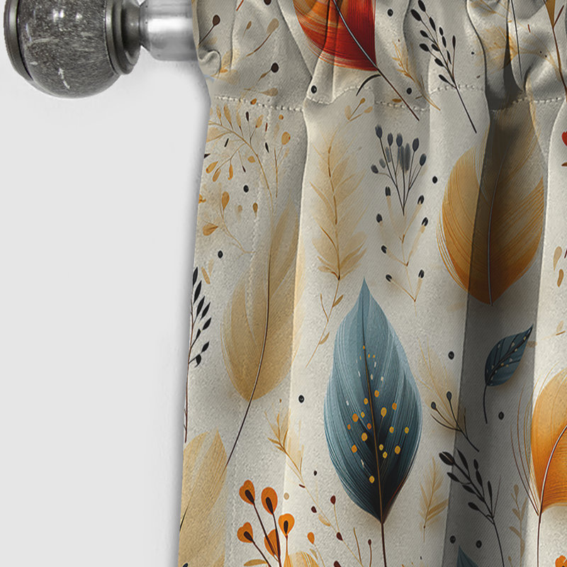 Plumes beiges neutres motif Boho - rideau Boho - rideau occultant abstrait - 1 panneaux, L 52 po x L 120 po
