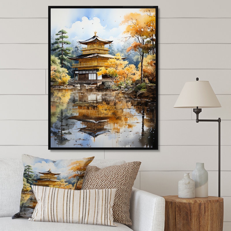 Pleureur Japon Art Golden Pavilion II, H 20 po x l 12 po x P 1 po, Cadre flottant noir