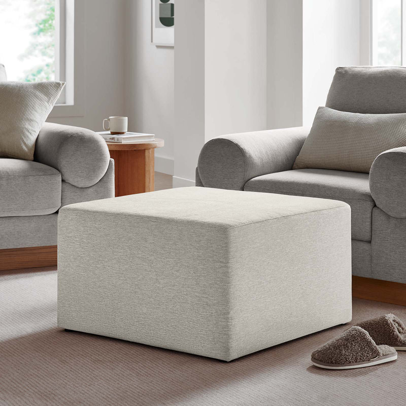 Modway Callum Upholstered Ottoman, Heathered Weave Ivory Fabric