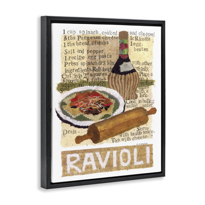 Art rétro sur toile encadrée, "Ravioli Recipe" par Nancy Overton
