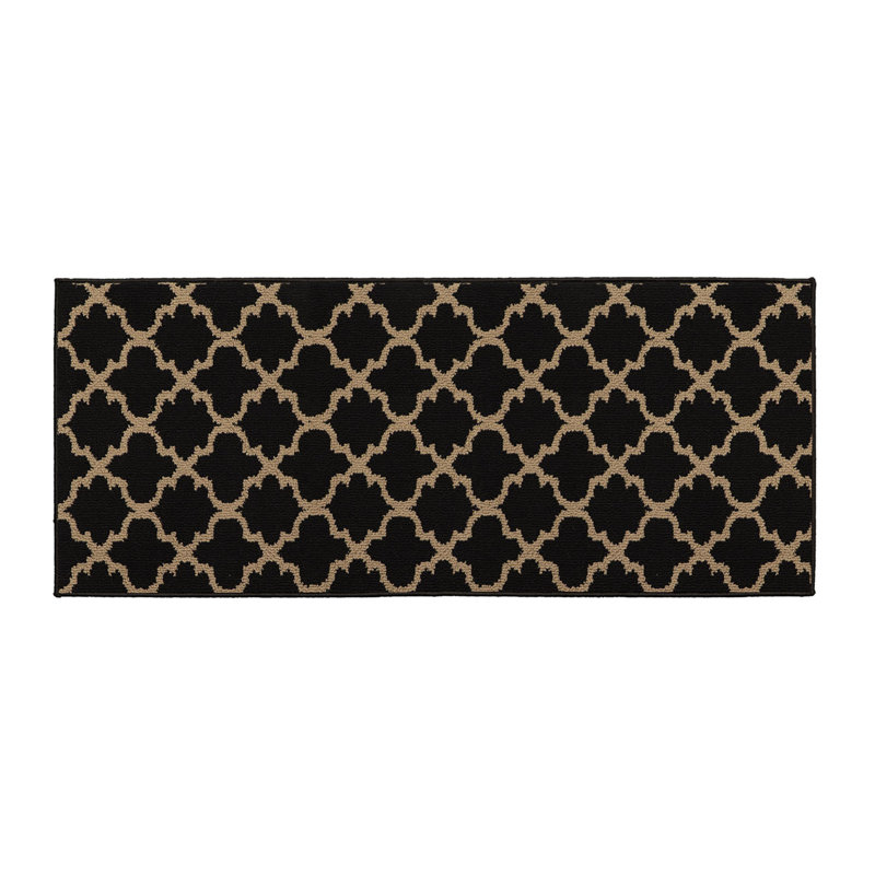 Tapis de cuisine en laine effet arabesque, Tapis de couloir 4 pi x 1 pi 7 po, Noir / brun clair