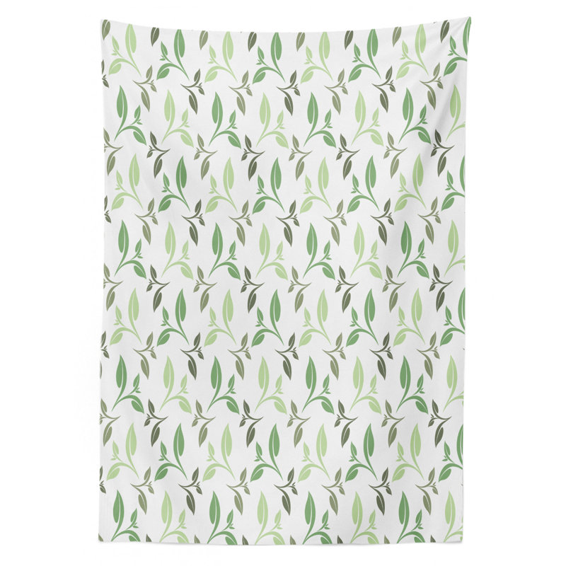 Ambesonne Leaf Tablecloth, Tea Leaves With Ornamental Vintage Design Soft Faded Colors Artwork Print, Rectangular Table Cover For Dining Room Kitchen Decor, 52" X 70", Green Army Green
