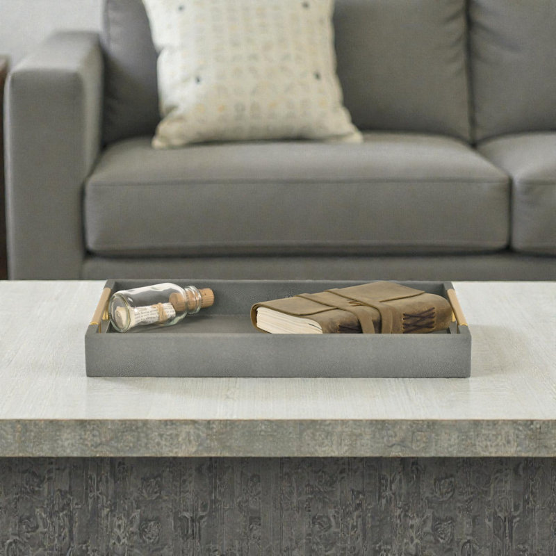 Baidy Hand-Finished Faux Shagreen Rectangular Serving Tray, Gray