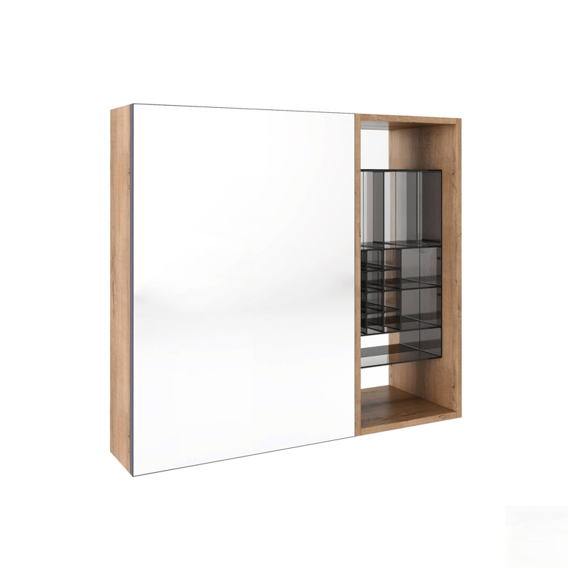 Armoire de salle de bain murale à miroir avec tablettes réglables, rangement et fabrication en contreplaqué durable