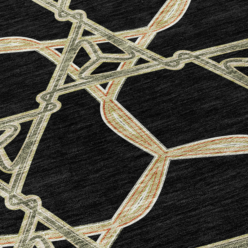 Addison 8' Round Black Geometric Synthetic Rug