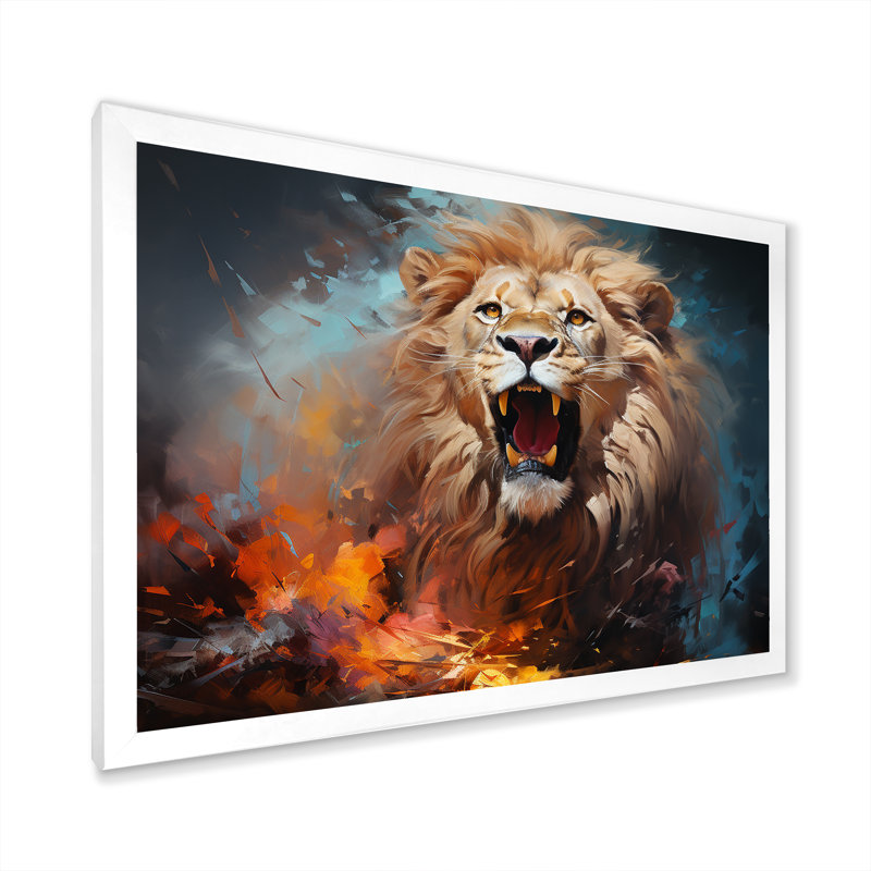 Lions, énergie indomptée sur toile, Cadre simple blanc, H 24 po x l 32 po x P 1 po