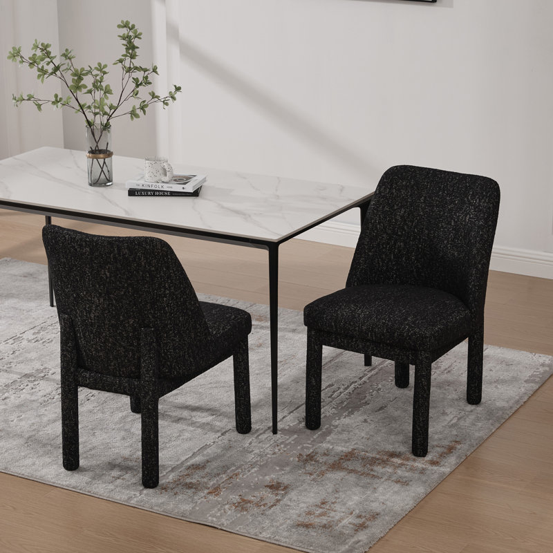 Chaise rembourrée en chenille, chaises d'appoint incurvées à dossier incurvé pour le salon, Noir