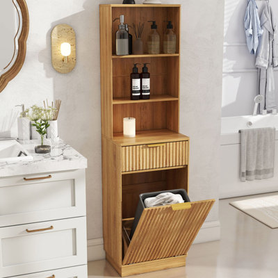 Armoire de salle de bain autoportante 66 po avec panier à linge inclinable H 66 po
