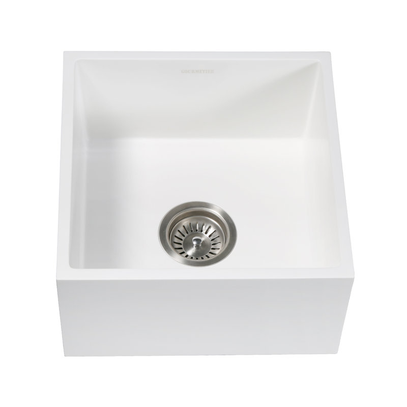 Kingston Brass Arcticstone 15-Inch Solid Surface White Stone Undermount Single Bowl Farmhouse Bar Sink