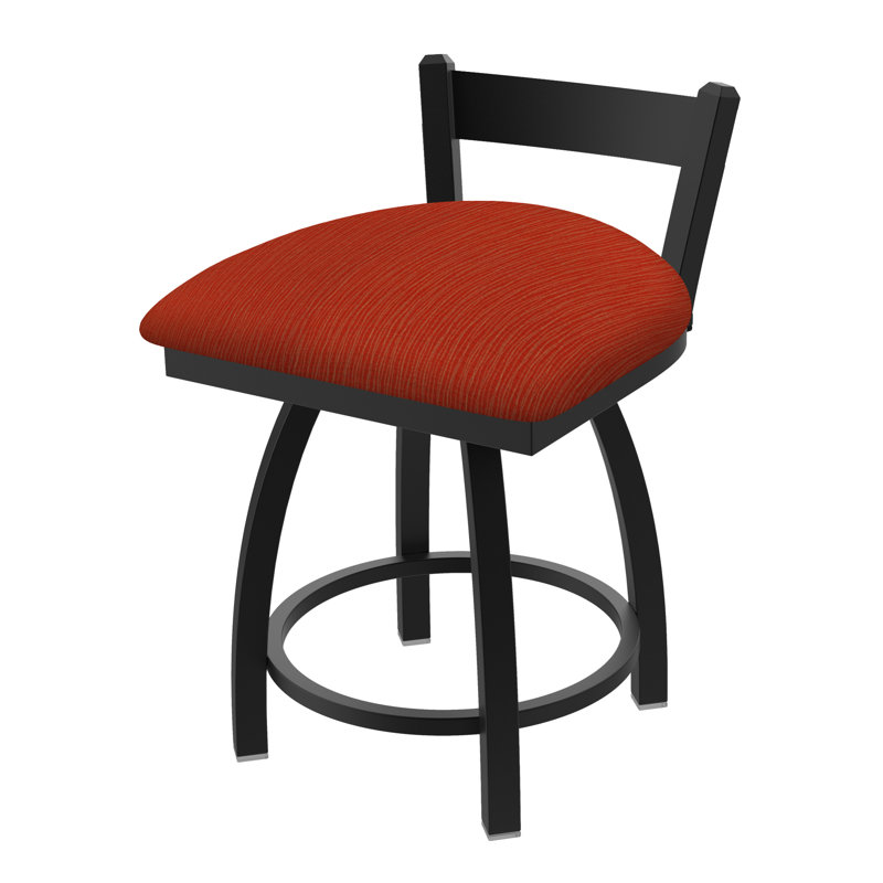 Tabouret de coiffeuse en métal Catalina, Noir froissé, Tissu graphique coquelicot