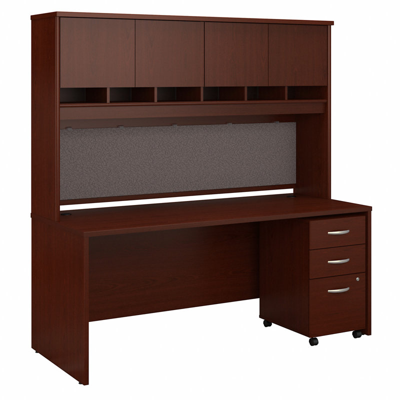 Series C 72W x 30D Office Desk with Hutch and Mobile File Cabinet, Mahogany