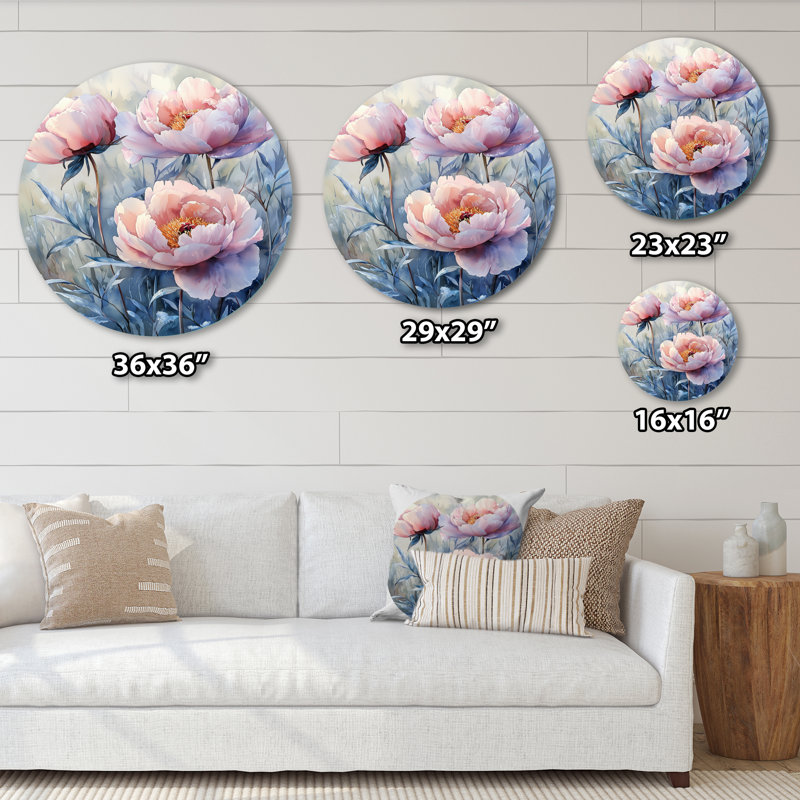 Kafus - pivoines rondes, art mural en métal rose traditionnel, H 16 po x l 16 po