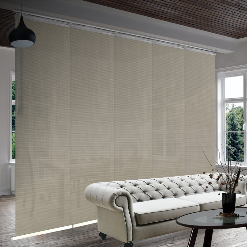 Store vertical semi-diaphane en maille ardoise, L 110 po x L 116 po, Nickel satiné