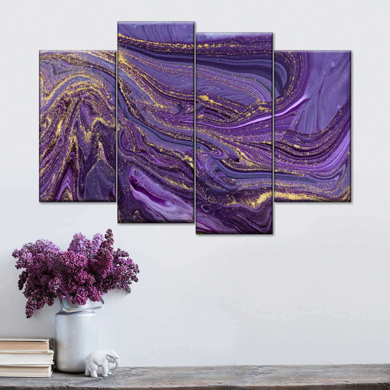 Ensemble abstrait dynamique sur toile mauve 4 pièces, H 22 po x l 36 po x P 1 po
