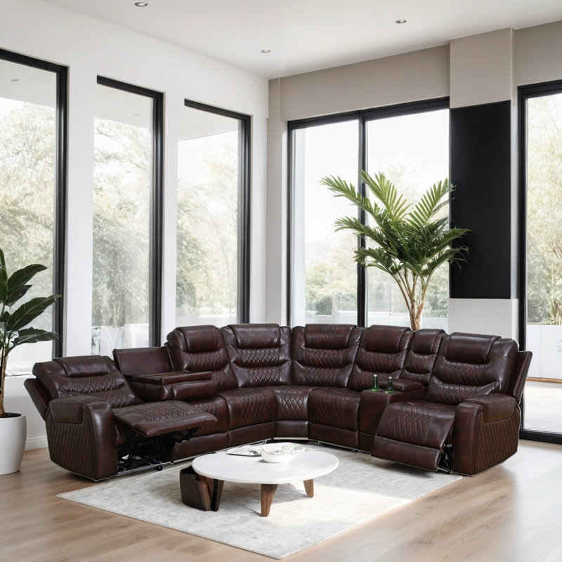 Domnique 3 - Piece Vegan Leather Power Reclining Living Room Sectional Sofa Set with Wireless Chargers and LED Lights