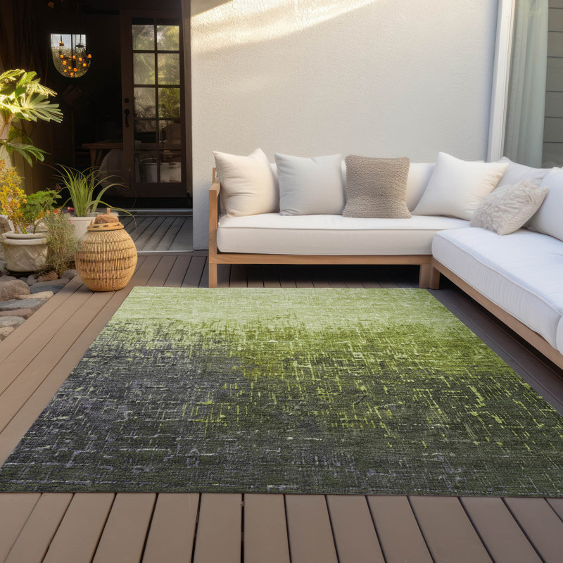 Lime Round Flat Woven Synthetic Washable Rug