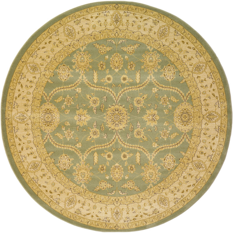 Tapis vert clair / beige Moore, Rond 8 pi x 8 pi