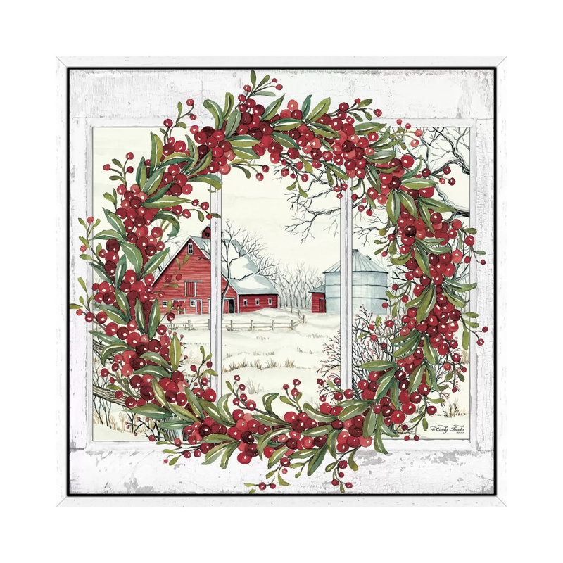 Winter Barn Window View I by Cindy Jacobs - Print on Canvas, 45.72 cm H x 45.72 cm W, White Framed
