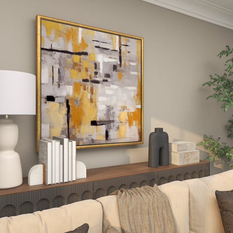 Wrought Studio™ Canvas Abstract Gold Framed Wall Art with Gold Frame ...