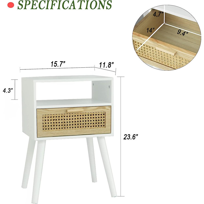 Table de chevet en bois manufacturé Ardine, Blanc / Chêne de Sonoma