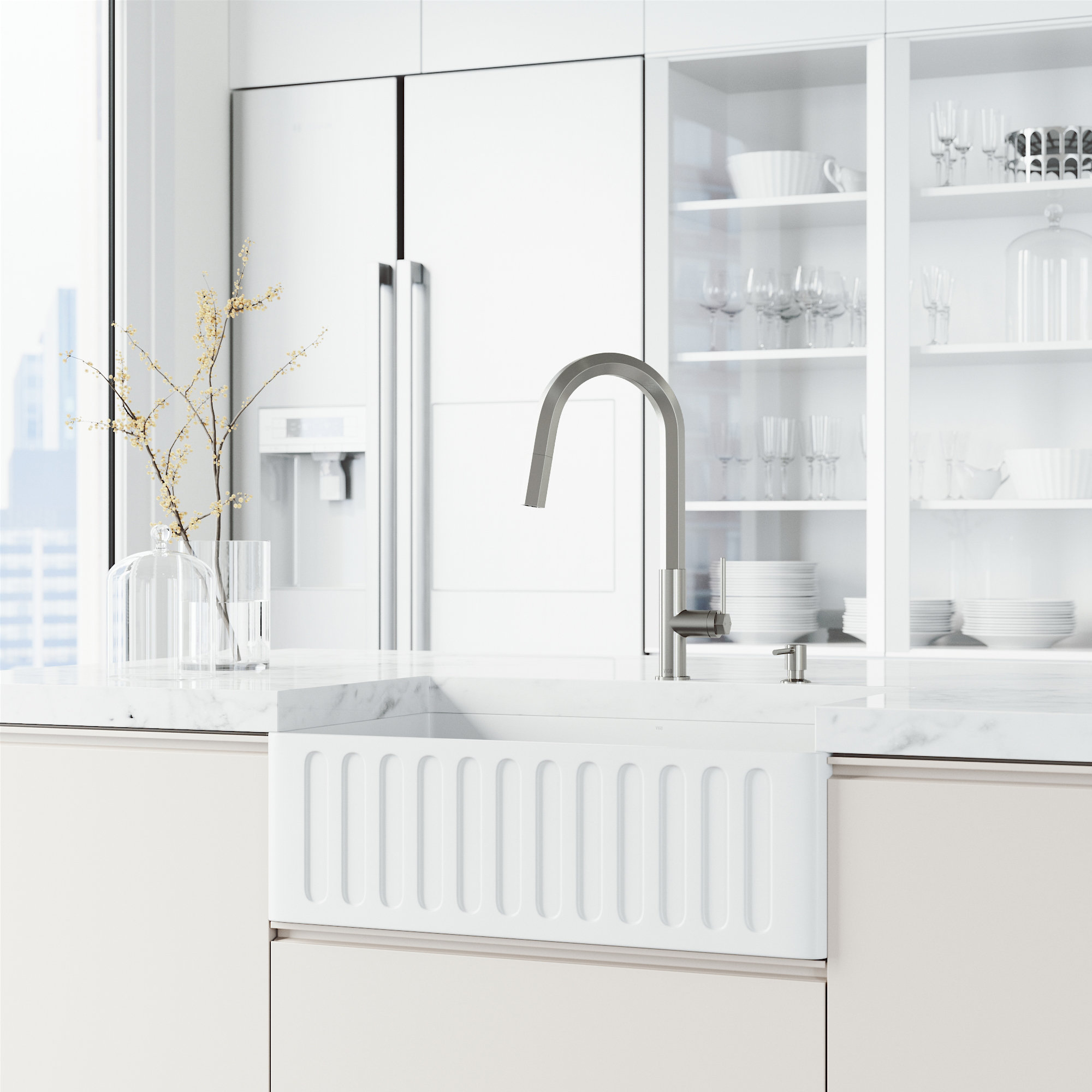 Hart 18" H 1-handle Pull-Down Kitchen Faucet and Soap Dispenser, Stainless Steel