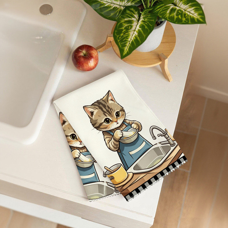 Torchons de cuisine en microfibre JYK, linges à vaisselle réutilisables absorbants, résistant à la décoloration, 16 po x 24 po, plat de cuisson pour chat