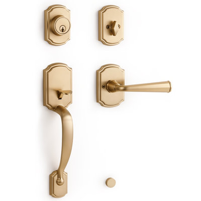 SORWDUERM - Ensemble de 1 poignée de porte d'entrée et de pêne dormant réversible en bronze couleur champagne