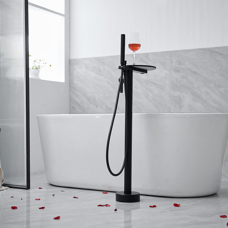 Single-Handle Claw Foot Freestanding Tub Faucet Roman Bathtub Filler With Hand Shower And Storage Tray, Matte Black