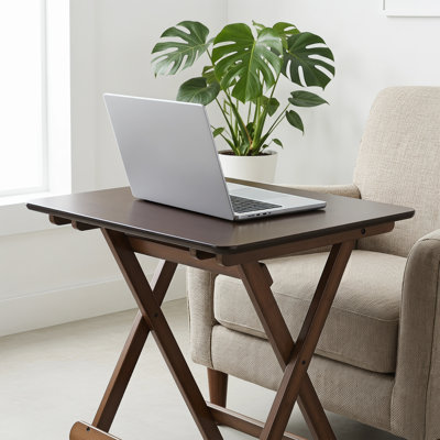 Table carrée pliante en bambou, table pliable portative brune