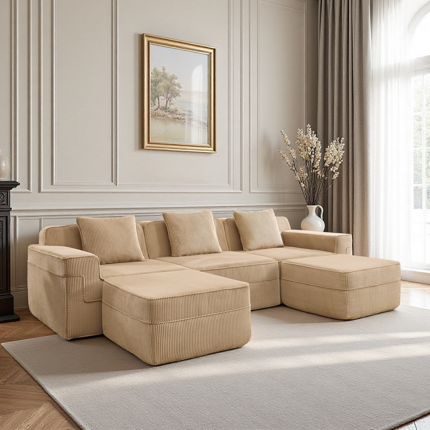 Mercer41 Modular 3 Seat U Shape Sectional Boneless Sofa, Cloud ...
