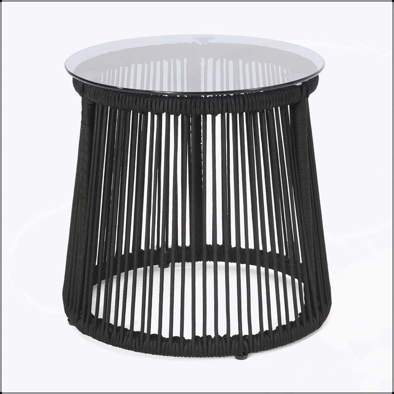 Table d'appoint MOONSTONE en corde tendue avec plateau en verre trempé pour espaces modernes, Noir
