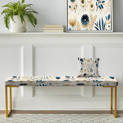 Banc bleu et blanc à motif floral de fougères minimalisme Boho II