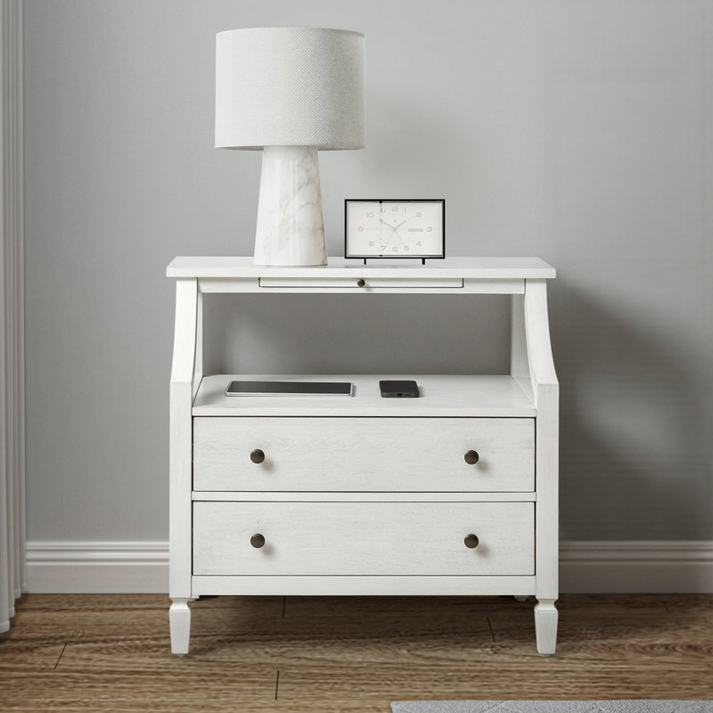 Areebe 30" W 2-Drawer Nightstand with Pull-Out Tray and Charging Station, White