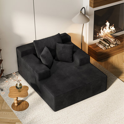 64.96-inch Indoor Recliner, Extra Large Upholstered Sofa Bed, Modern Deep-Seat Sofa, Comfortable Corduroy Sleep Bed, Suitable for Living Room and Bedroom, No Assembly Required (Black)