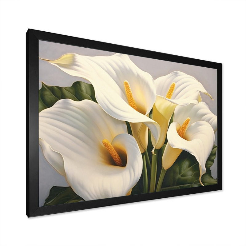 «White Green Lily Serenade», reproduction sur toile encadrée florale, H 24 po x l 32 po x P 1 po, Cadre photo noir