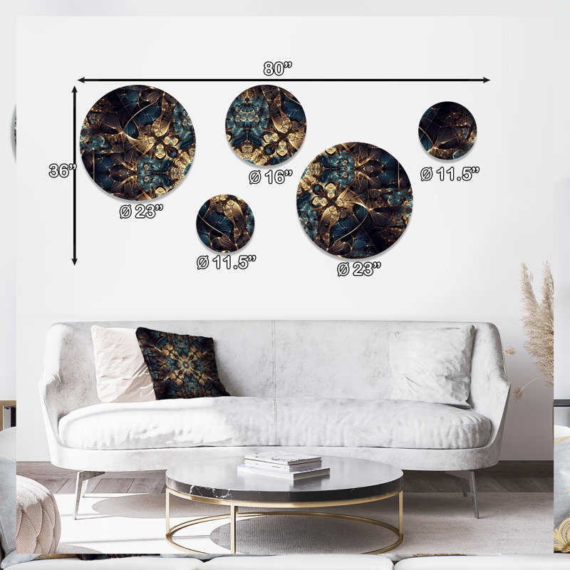 Ensemble de 5 décorations murales bleues et dorées