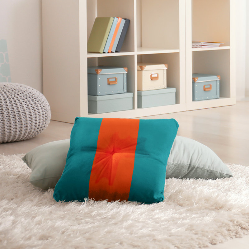  Coussin de sol touffeté, 26 po x 26 po, Turquoise / Orange