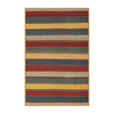 Tapis rouge/beige/bleu contemporaine Flaxville