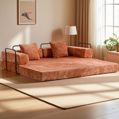 Boneless 76.7" Multi-Functional Sleeper Convertible 3-Seater Floor Sofa Bed with Pillow Back Support, Chenille Fabric
