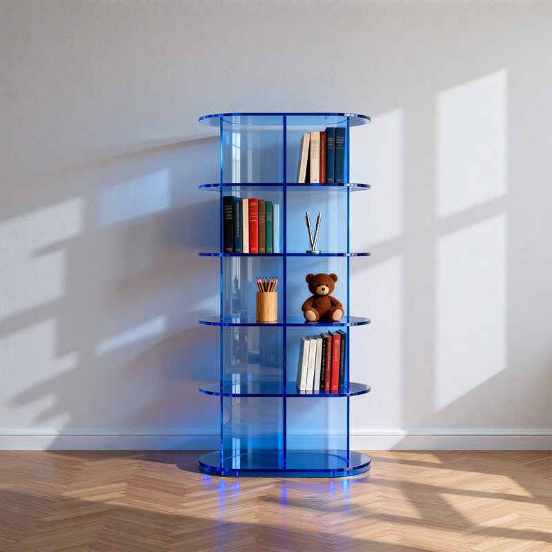 Étagère de rangement ronde en acrylique bleu, (5 tablettes) H 59,84 po x l 19,69 po x P 9,84 po
